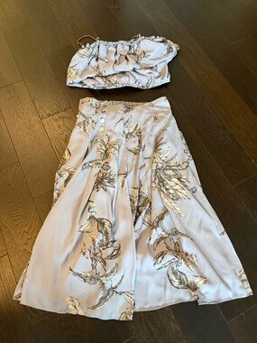 Tularosa Pale Purple Maxi Skirt with Leaf Print